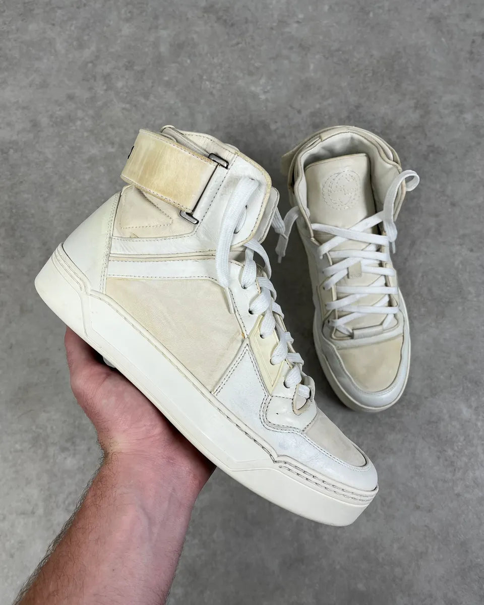 Gucci double G Cream Leather High-Top Sneakers JeAyaXd 0