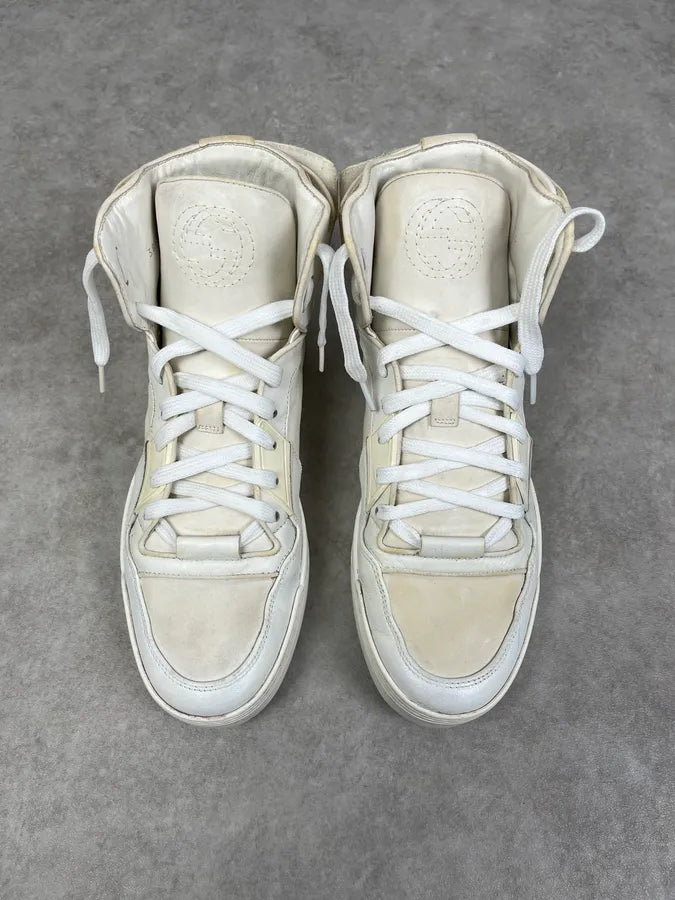 Gucci double G Cream Leather High-Top Sneakers JeAyaXd 3