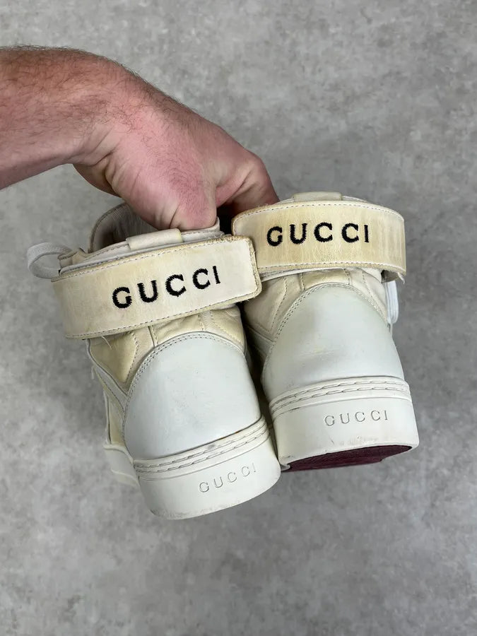 Gucci double G Cream Leather High-Top Sneakers JeAyaXd 7
