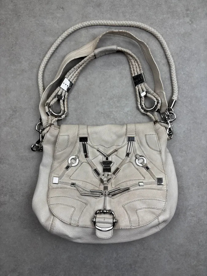 SS2010 Gucci Creamy White Leather Horsebit Shoulder Bag by Frida Giannini pSpINmk 0
