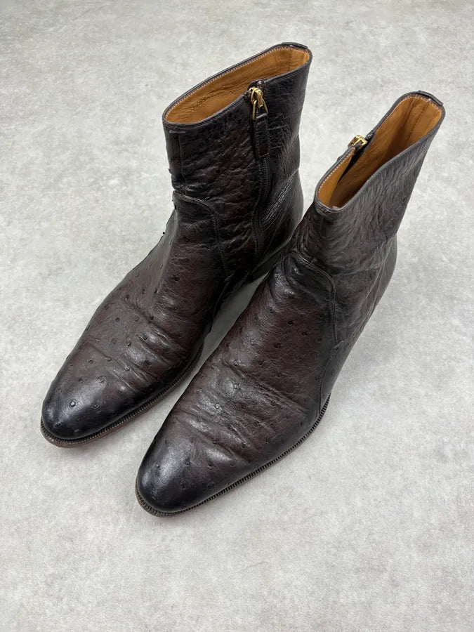 Gucci Dark Brown Ostrich Leather Chelsea Boots HRWPdDn 2