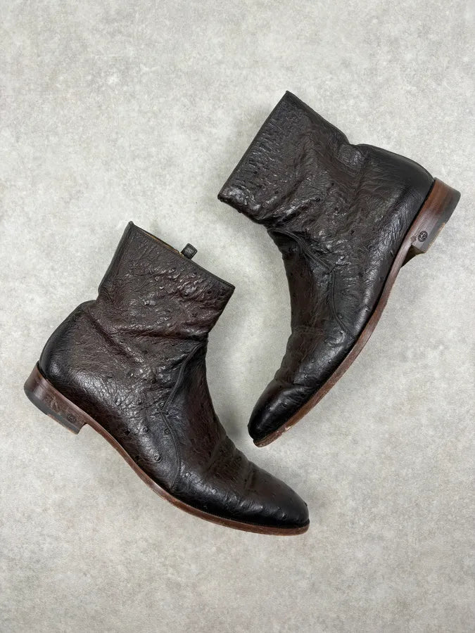 Gucci Dark Brown Ostrich Leather Chelsea Boots HRWPdDn 5
