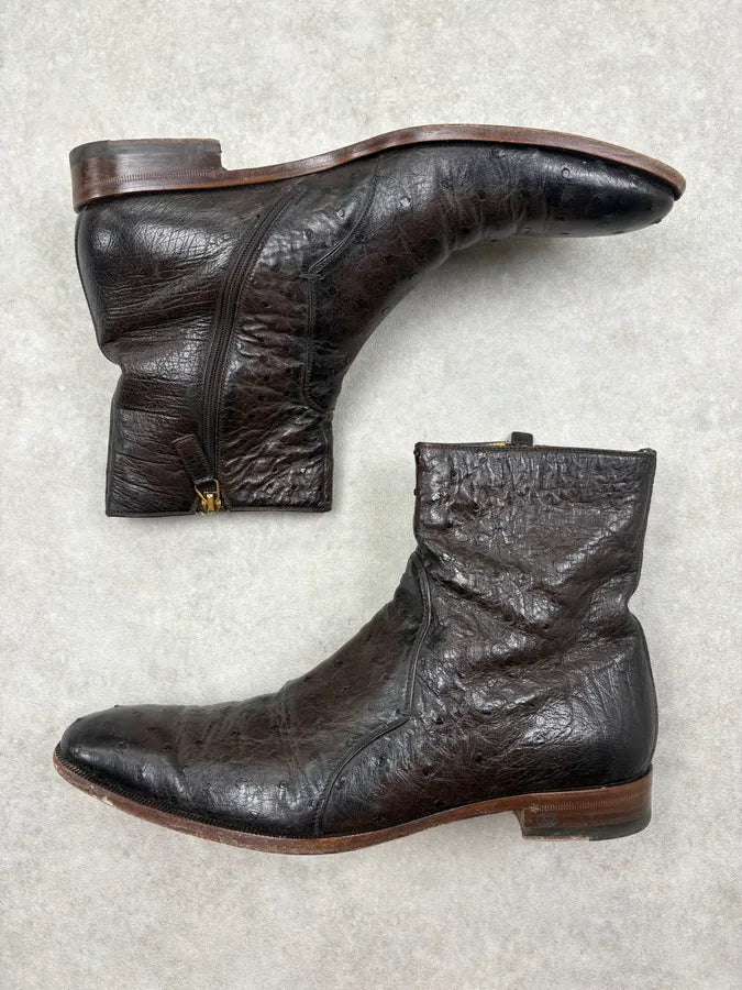 Gucci Dark Brown Ostrich Leather Chelsea Boots HRWPdDn 3