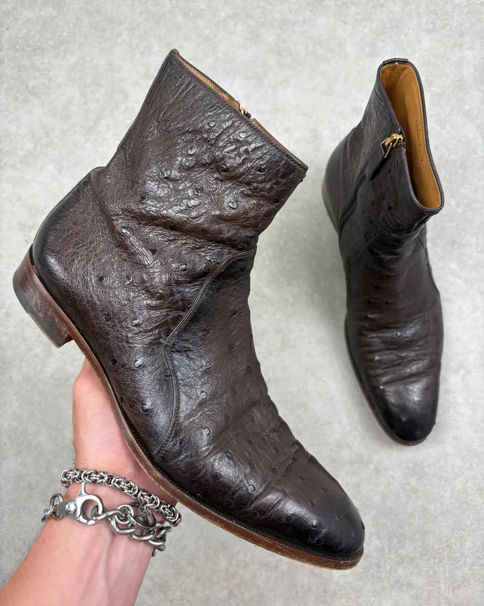 Gucci Dark Brown Ostrich Leather Chelsea Boots HRWPdDn 0