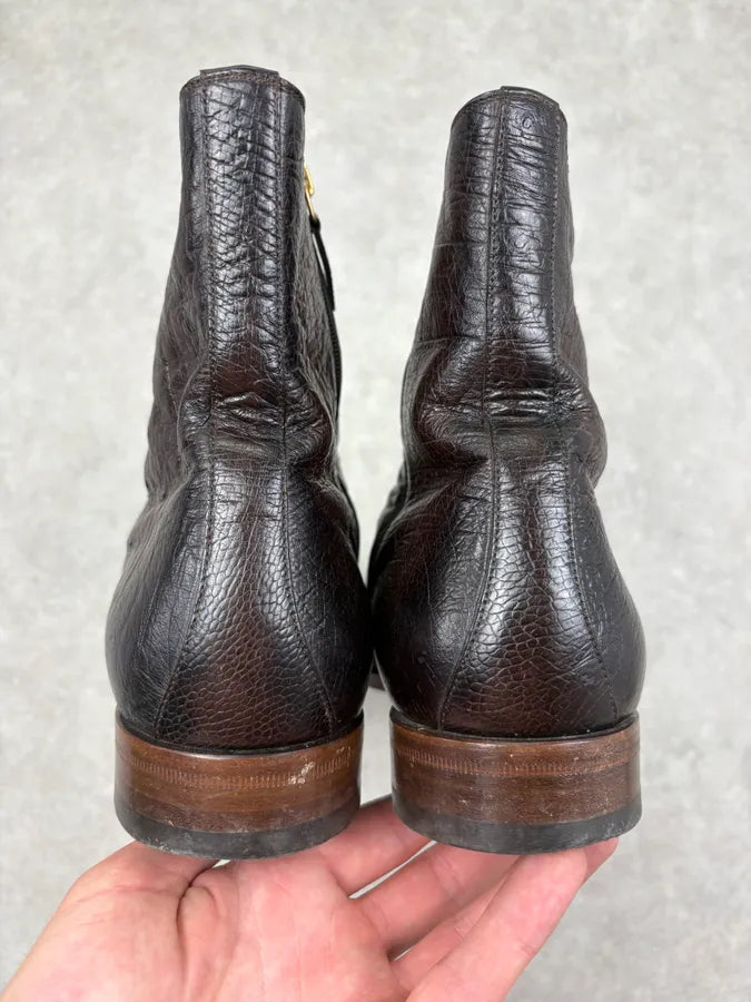 Gucci Dark Brown Ostrich Leather Chelsea Boots HRWPdDn 6