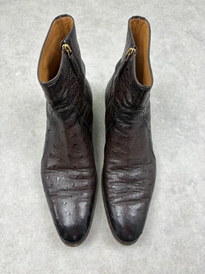 Gucci Dark Brown Ostrich Leather Chelsea Boots HRWPdDn 1
