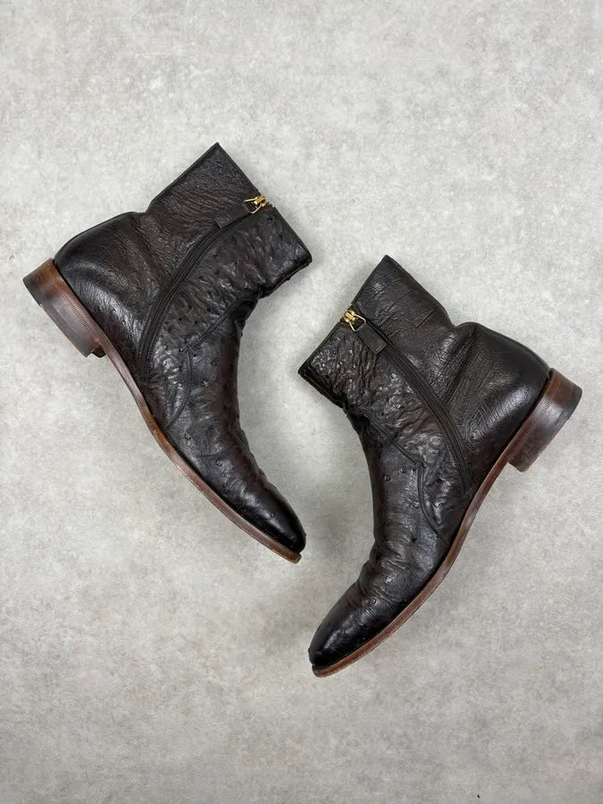 Gucci Dark Brown Ostrich Leather Chelsea Boots HRWPdDn 4