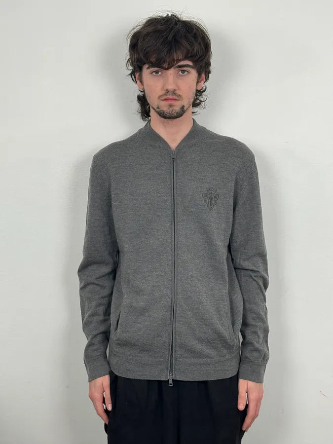 AW2010 Gucci Dark Grey Wool Embroidered Logo Zip-up Sweater JgbDNDp 1