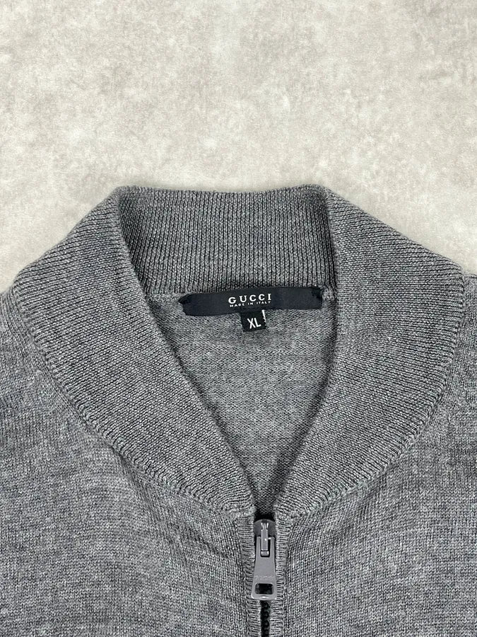 AW2010 Gucci Dark Grey Wool Embroidered Logo Zip-up Sweater JgbDNDp 9