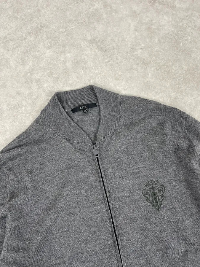 AW2010 Gucci Dark Grey Wool Embroidered Logo Zip-up Sweater JgbDNDp 4