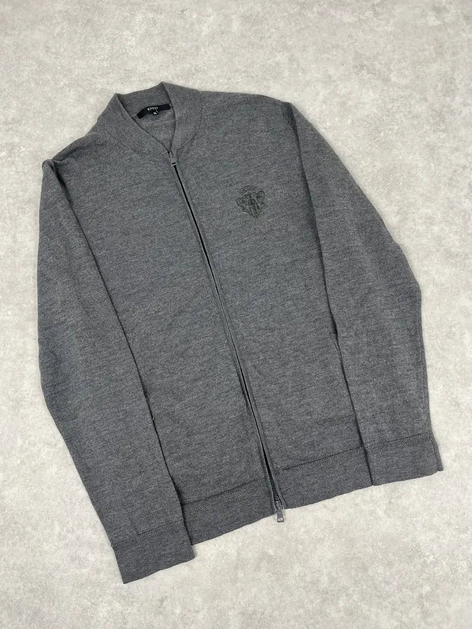 AW2010 Gucci Dark Grey Wool Embroidered Logo Zip-up Sweater JgbDNDp 3