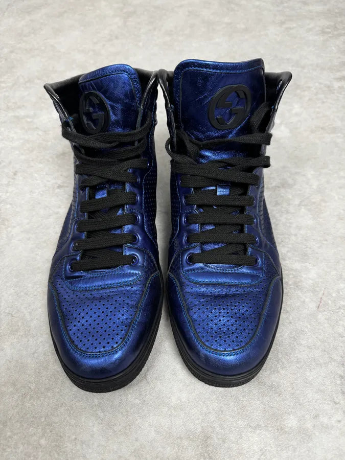 Gucci Electric Blue High Leather Sneakers hjxkUyJ 2