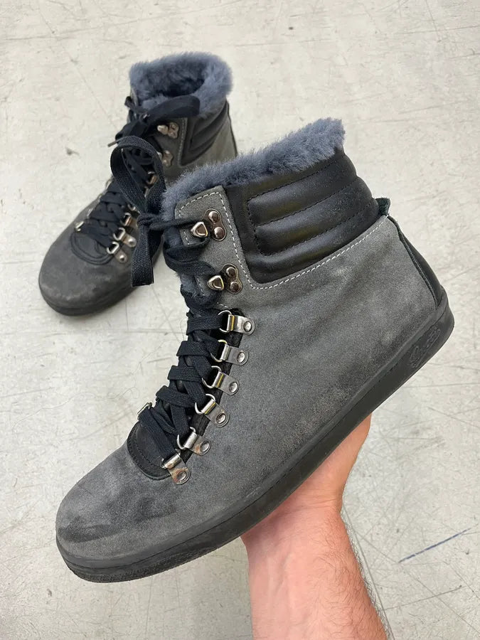 Gucci Fur-Lined Grey & Navy Suede Leather Boots QgGwZyP 0