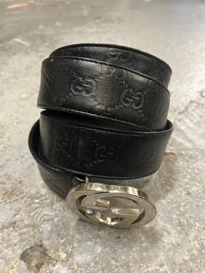 Gucci G Black Leather Logo Belt (OS) gyHVyEW 1