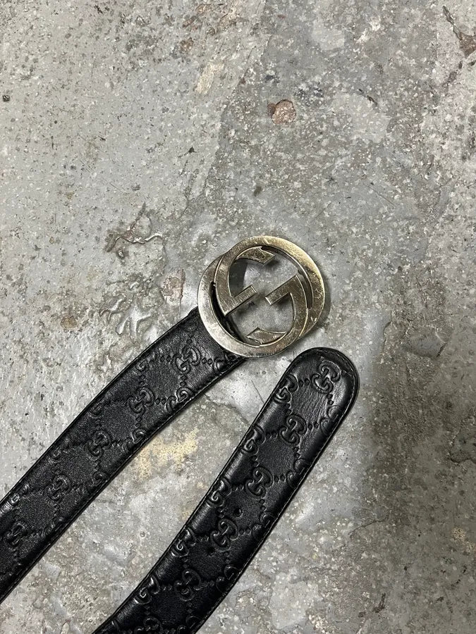 Gucci G Black Leather Logo Belt (OS) gyHVyEW 2