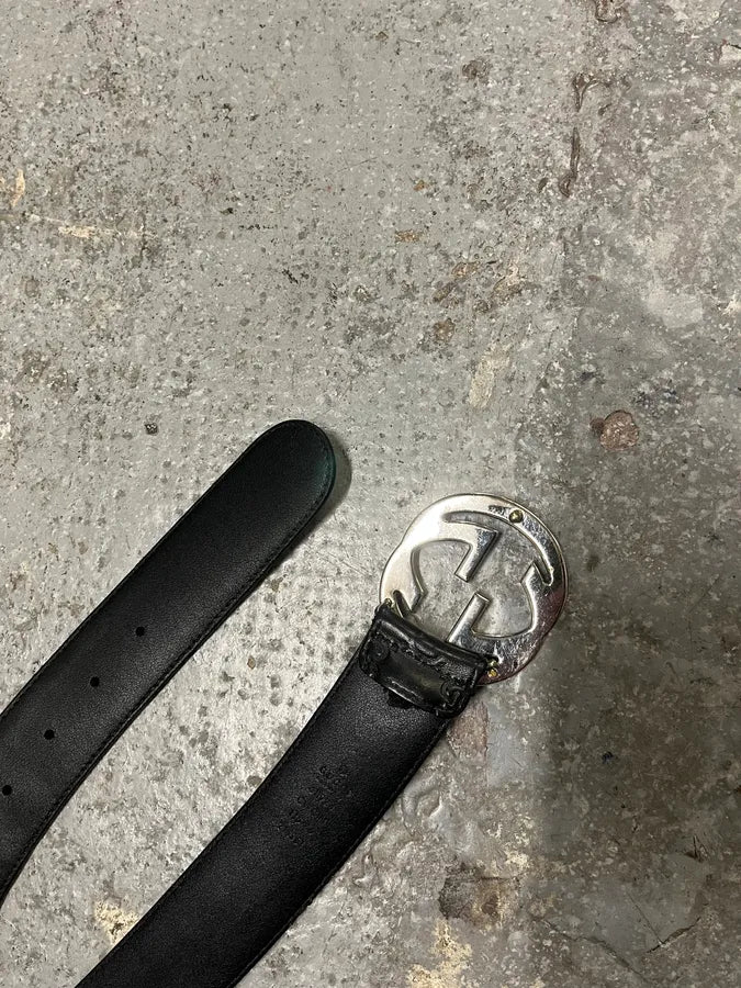 Gucci G Black Leather Logo Belt (OS) gyHVyEW 3