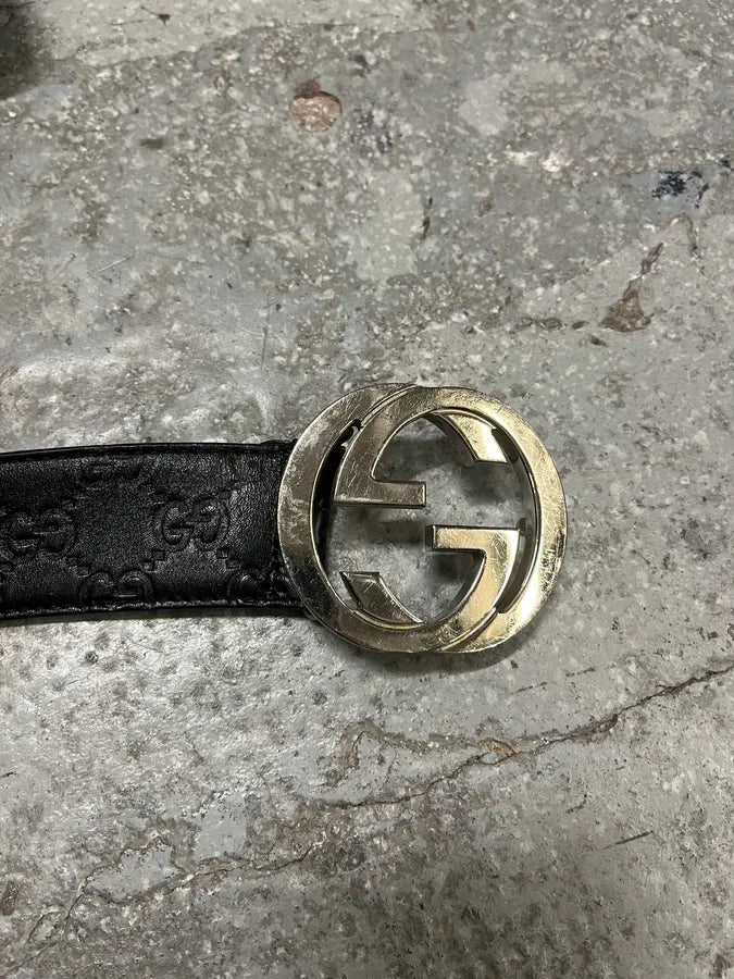 Gucci G Black Leather Logo Belt (OS) gyHVyEW 5