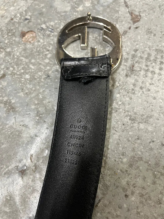 Gucci G Black Leather Logo Belt (OS) gyHVyEW 6