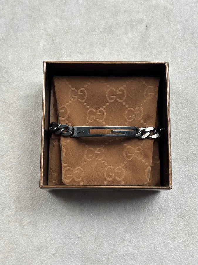 Gucci G Logo Black Silver Metal Bracelet BjKrqQv 3