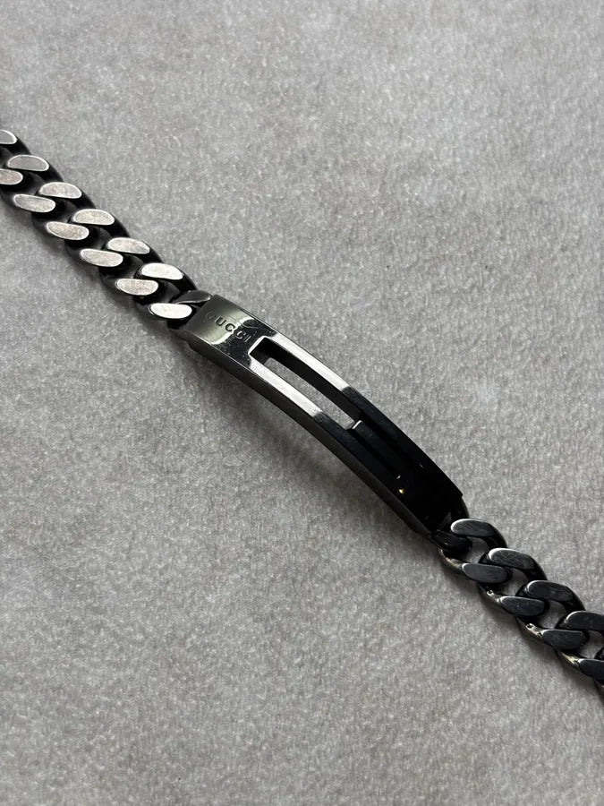 Gucci G Logo Black Silver Metal Bracelet BjKrqQv 5