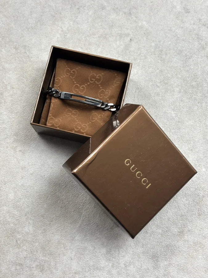 Gucci G Logo Black Silver Metal Bracelet BjKrqQv 0