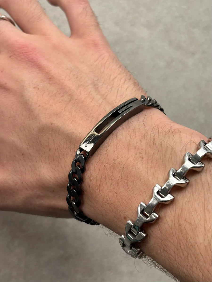 Gucci G Logo Black Silver Metal Bracelet BjKrqQv 1