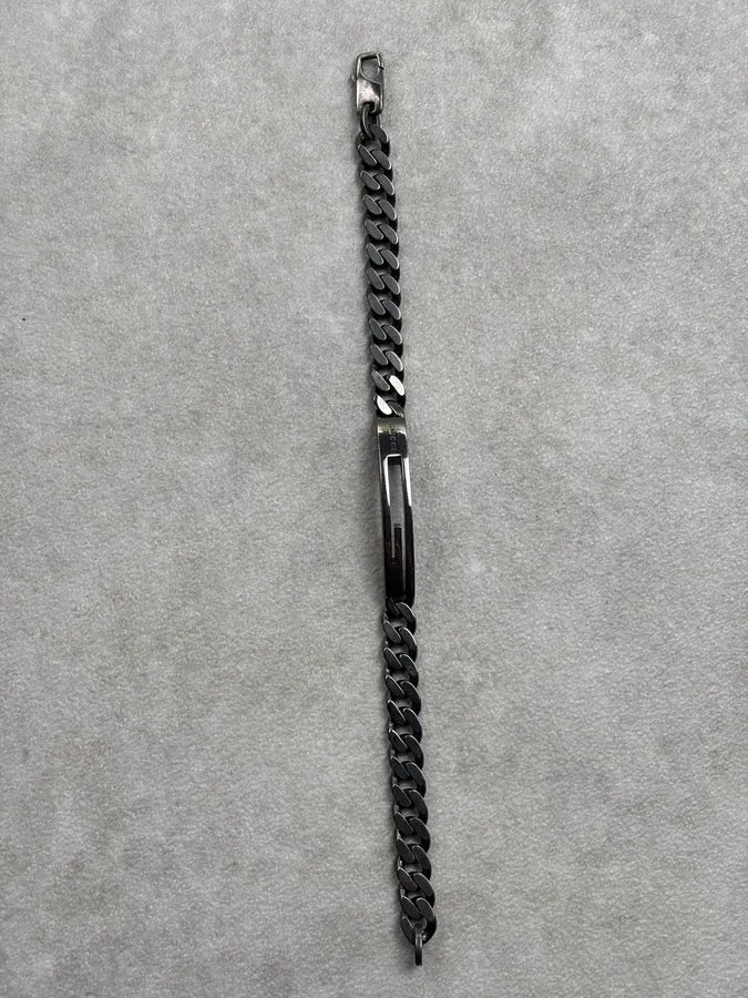 Gucci G Logo Black Silver Metal Bracelet BjKrqQv 4