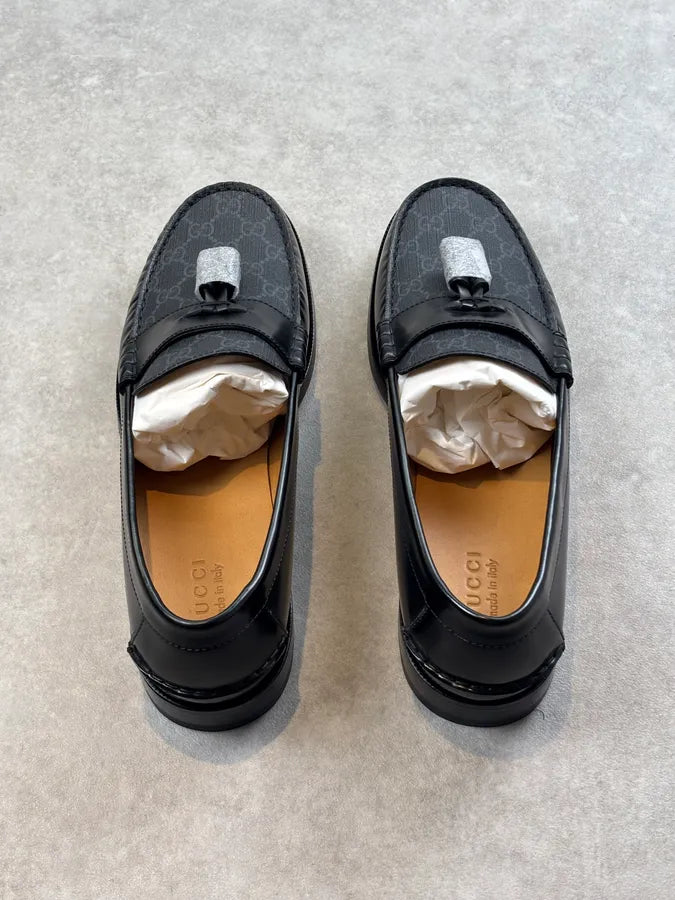Gucci GG Supreme Tassel Leather Loafers Black PJVfHcj 8