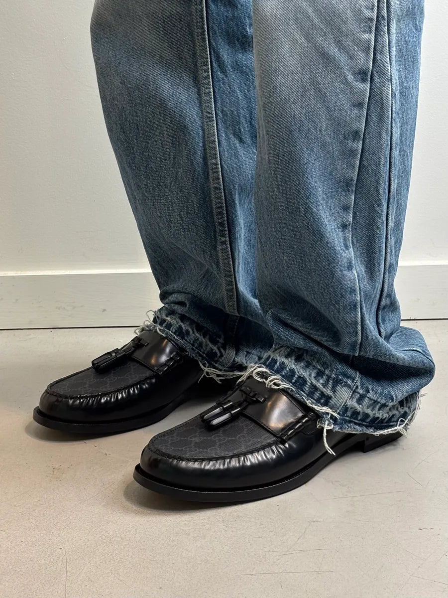 Gucci GG Supreme Tassel Leather Loafers Black PJVfHcj 2