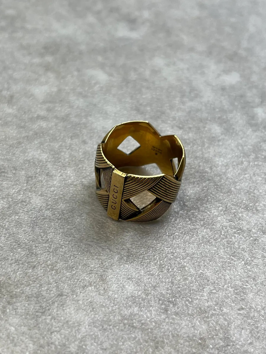 Gucci Gold Brass Textured Ring mJRifIB 1