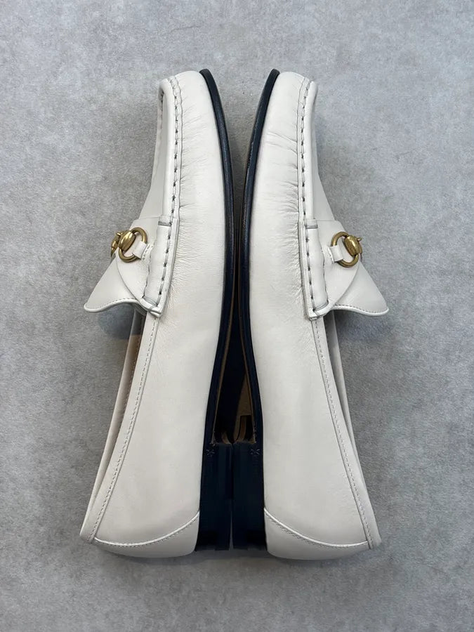 Gucci Golden Horsebit White Leather Loafers FeOywrk 4