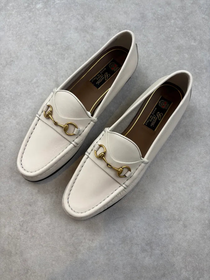 Gucci Golden Horsebit White Leather Loafers FeOywrk 2