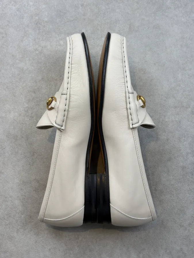 Gucci Golden Horsebit White Leather Loafers FeOywrk 3