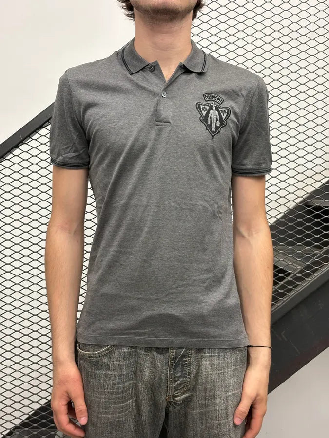 2010s Gucci Grey Embroidered Logo Polo NkLPbpX 1