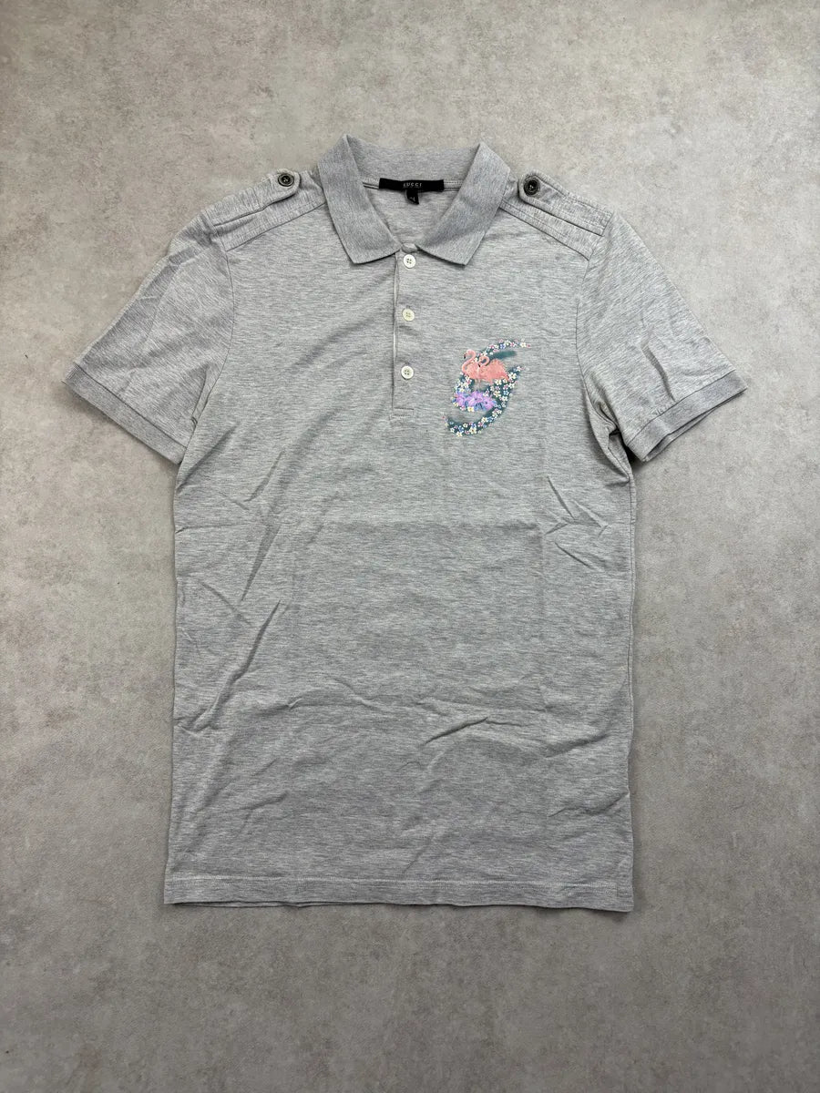 SS2008 Gucci Grey Flamingo Polo Shirt by Frida Giannini hAEGcIJ 0