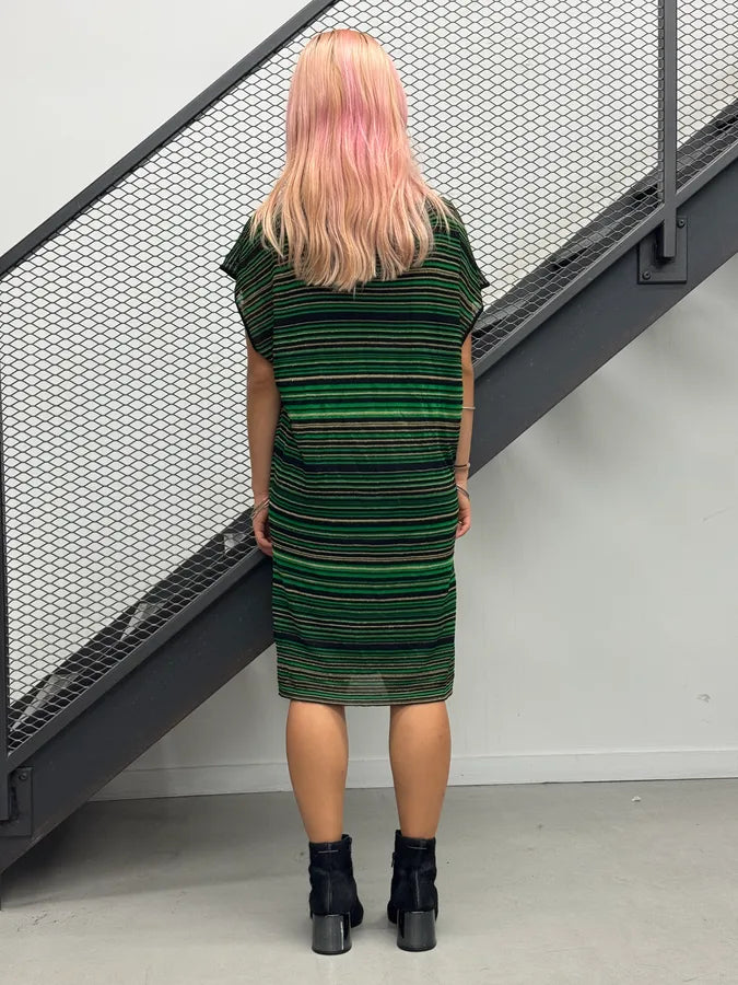 2010s Gucci Green Metallic Striped Knit Dress FDbozMe 1