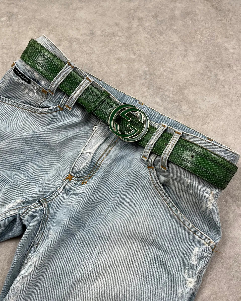 Gucci Green Python Interlocking Leather GG Belt yqBBakF 0