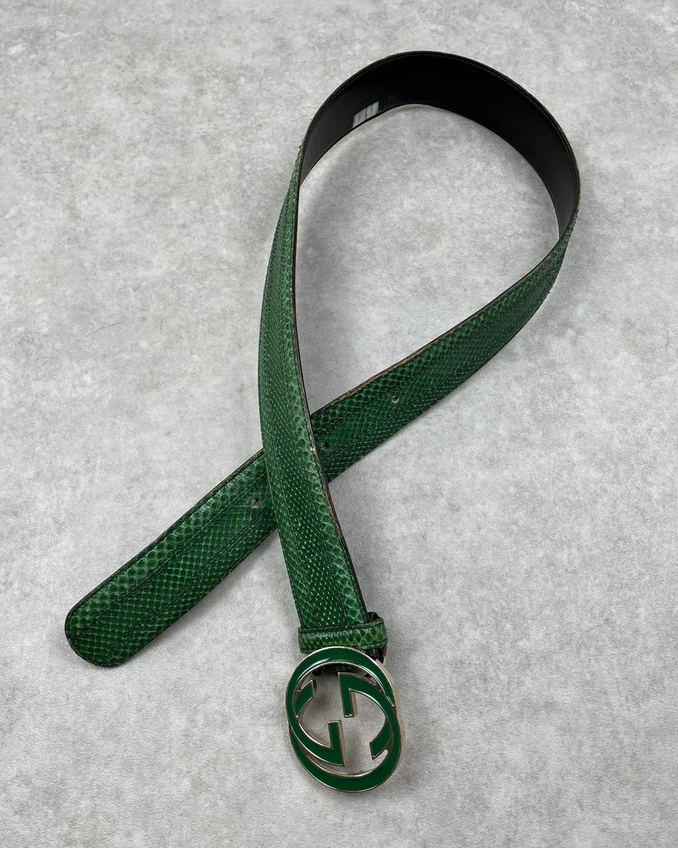Gucci Green Python Interlocking Leather GG Belt yqBBakF 1