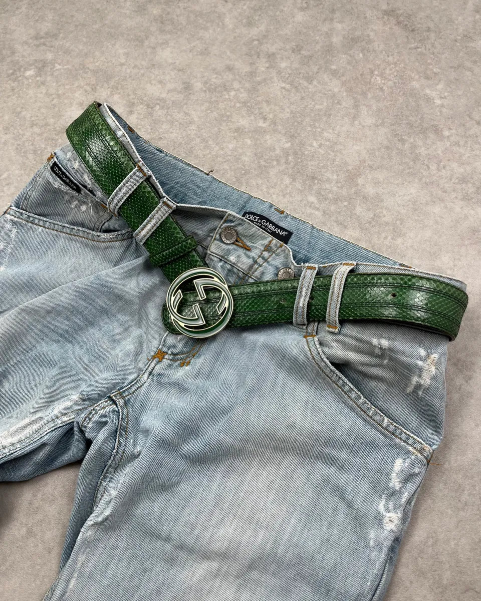 Gucci Green Python Interlocking Leather GG Belt yqBBakF 2