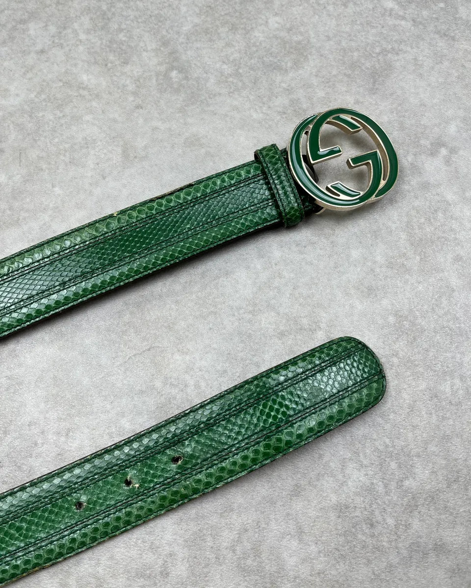 Gucci Green Python Interlocking Leather GG Belt yqBBakF 3