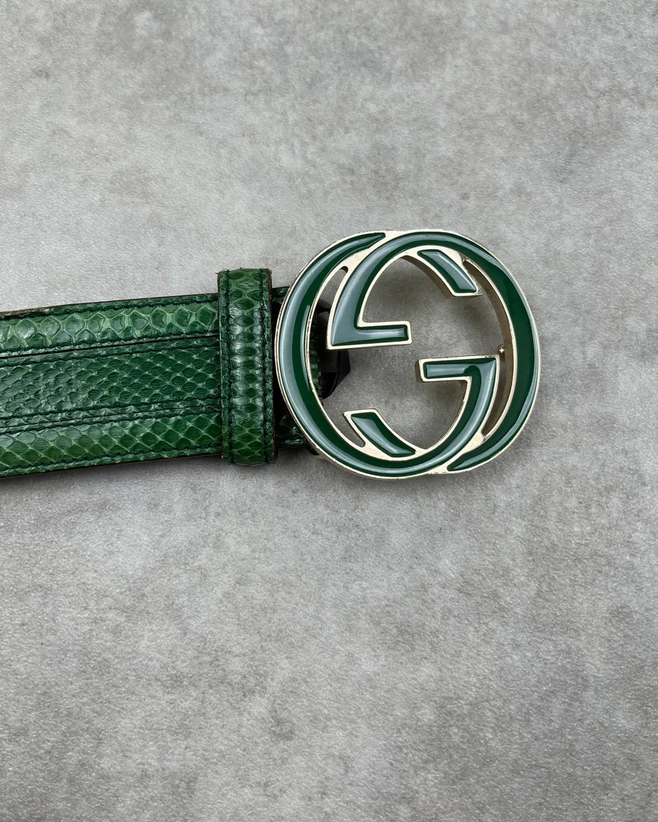 Gucci Green Python Interlocking Leather GG Belt yqBBakF 4