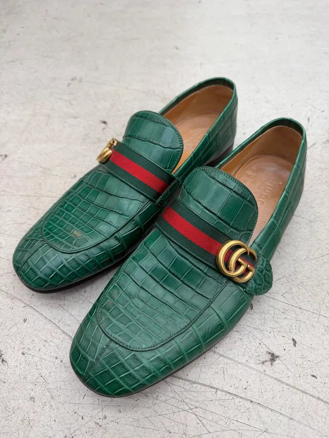 Gucci Green Signature Crocodile Leather Loafers ysGhRob 1