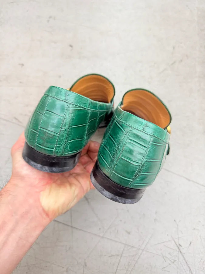 Gucci Green Signature Crocodile Leather Loafers ysGhRob 11