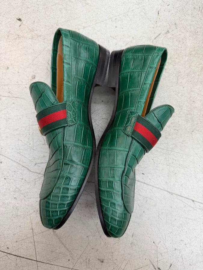 Gucci Green Signature Crocodile Leather Loafers ysGhRob 2