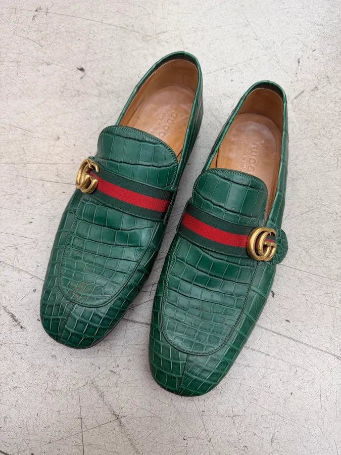 Gucci Green Signature Crocodile Leather Loafers ysGhRob 3