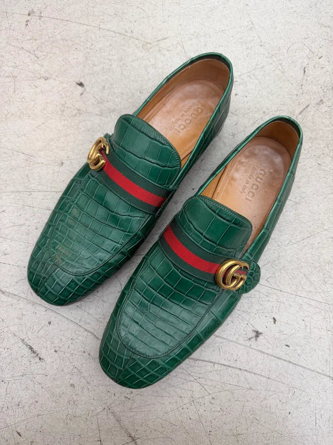 Gucci Green Signature Crocodile Leather Loafers ysGhRob 4