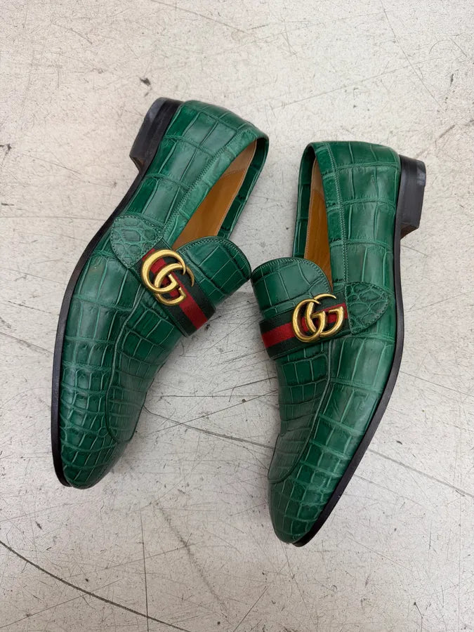 Gucci Green Signature Crocodile Leather Loafers ysGhRob 5