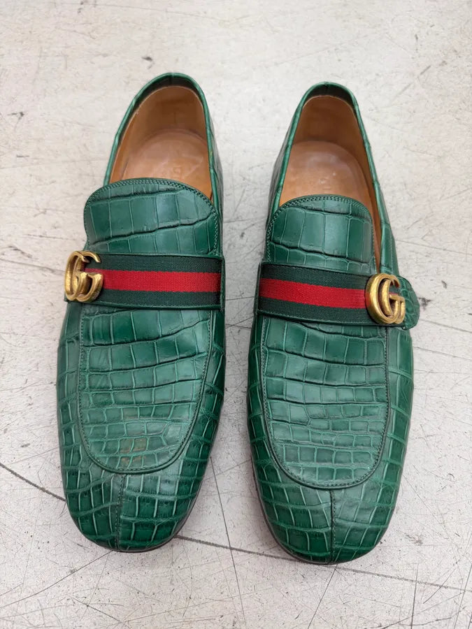 Gucci Green Signature Crocodile Leather Loafers ysGhRob 9