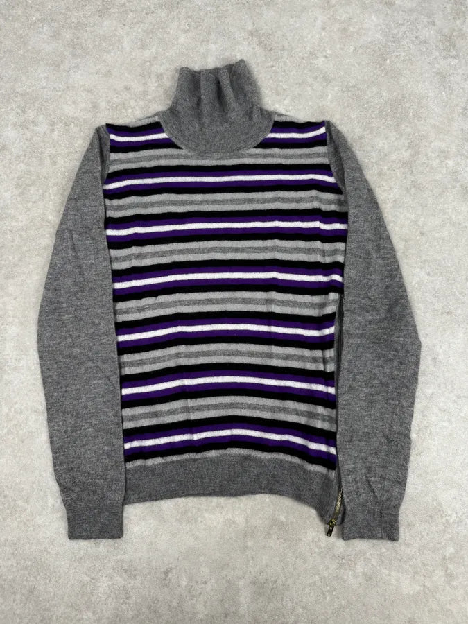 AW2009 Gucci Grey & Purple Striped Side Zip Turtleneck Sweater FaUarQQ 0