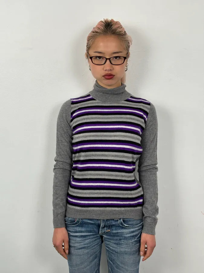 AW2009 Gucci Grey & Purple Striped Side Zip Turtleneck Sweater FaUarQQ 1